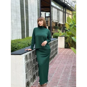 Baju one set skirt Quality Turtle Neck Plain